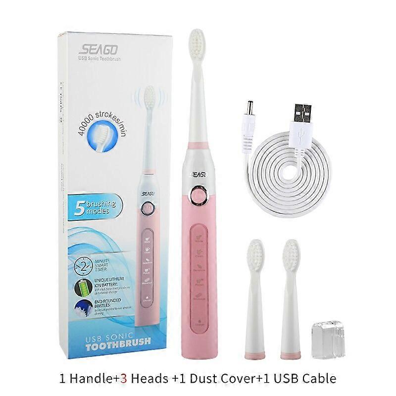 Elektrisk tannbørste Oppladbar Sonic Travel tannbørstehoder Erstatning Voksen Timer Brush 5 moduser 4 farger Tannbørster