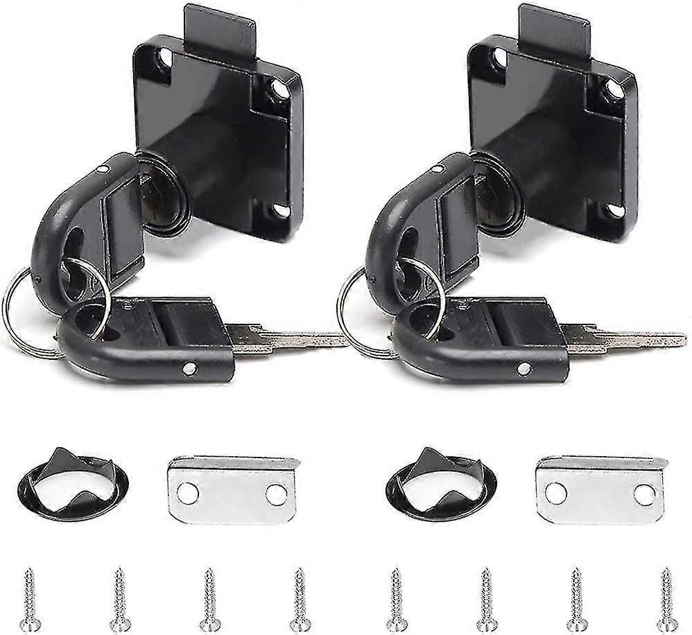 2 Pieces Black Desk Drawer Lock Alloy Lock With 4 Keys Furniture Cylinder Lock For Office Mailbox Drawer Cupboard
