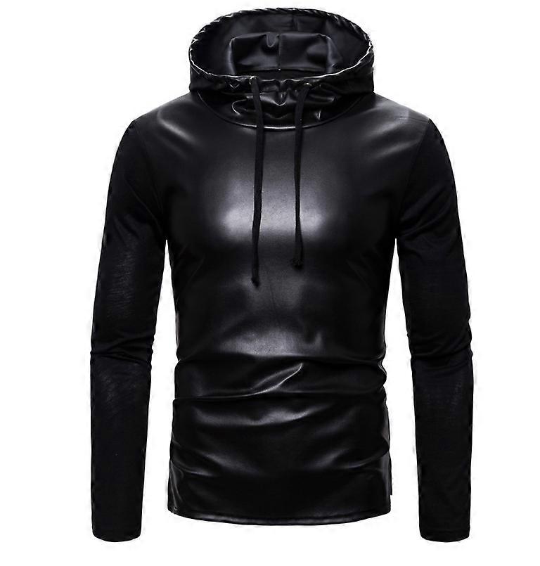 Men's Sweatshirt Long Sleeve Drawstring Hooded PU Pullover