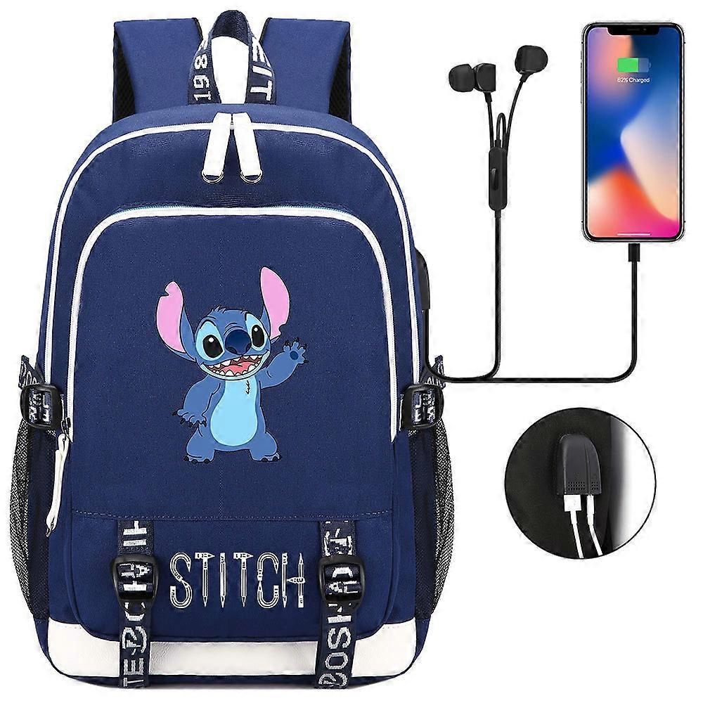 حقيبة سفر غرزة مع شحن USB - حقيبة ظهر أكسفورد للمراهقين ، Lilo و Stitch Theme - حقيبة كمبيوتر محمول ، حقيبة مدرسية ، حقيبة هدايا عيد ميلاد عالية الجودة