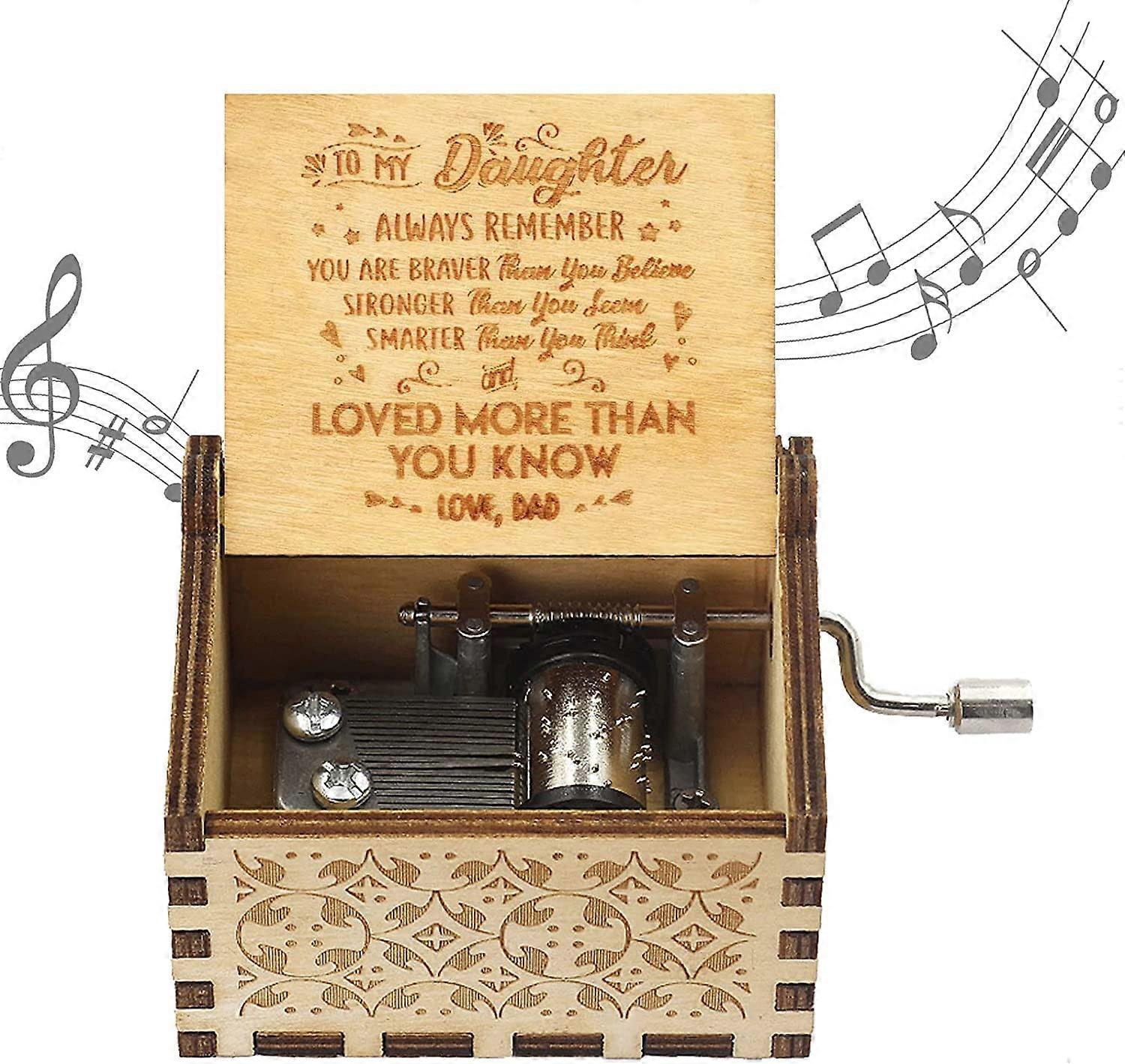1You Are My Sunshine Music Box ، خمر الخشب اليد كرنك منحوتة مربع موسيقي للابنة ، صندوق موسيقى خشبي منحوت عتيقة ، هدية لابنة من الأب على