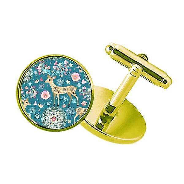フラワーラブバード鹿のアールデコファッションスタッズドビジネスメタルカフリンクスゴールデン