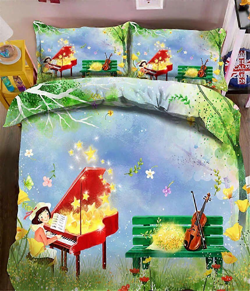 v913 Lençóis Tocando O Piano Edredão Colcha Capas Fronha Conjuntos de CamaConjunto de Cama de 3 Peças (1 Capa de Edredão + 2 Fronhas) y913