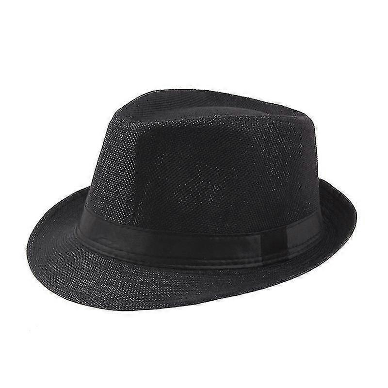 Herr linne Solid Hat Summer Beach Jazz Hat Cowboy Fedora Hatt för män