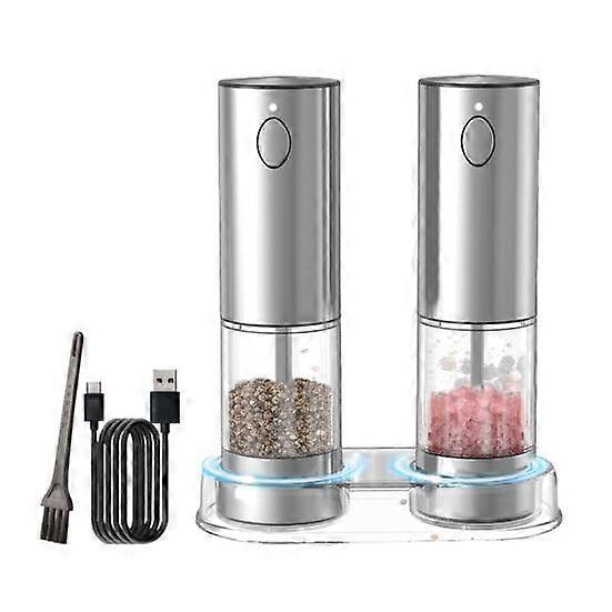 2Pcs Electric Salt And Pepper Grinder Set with Built-In Lighting Rechargeable Stainless Steel Mill