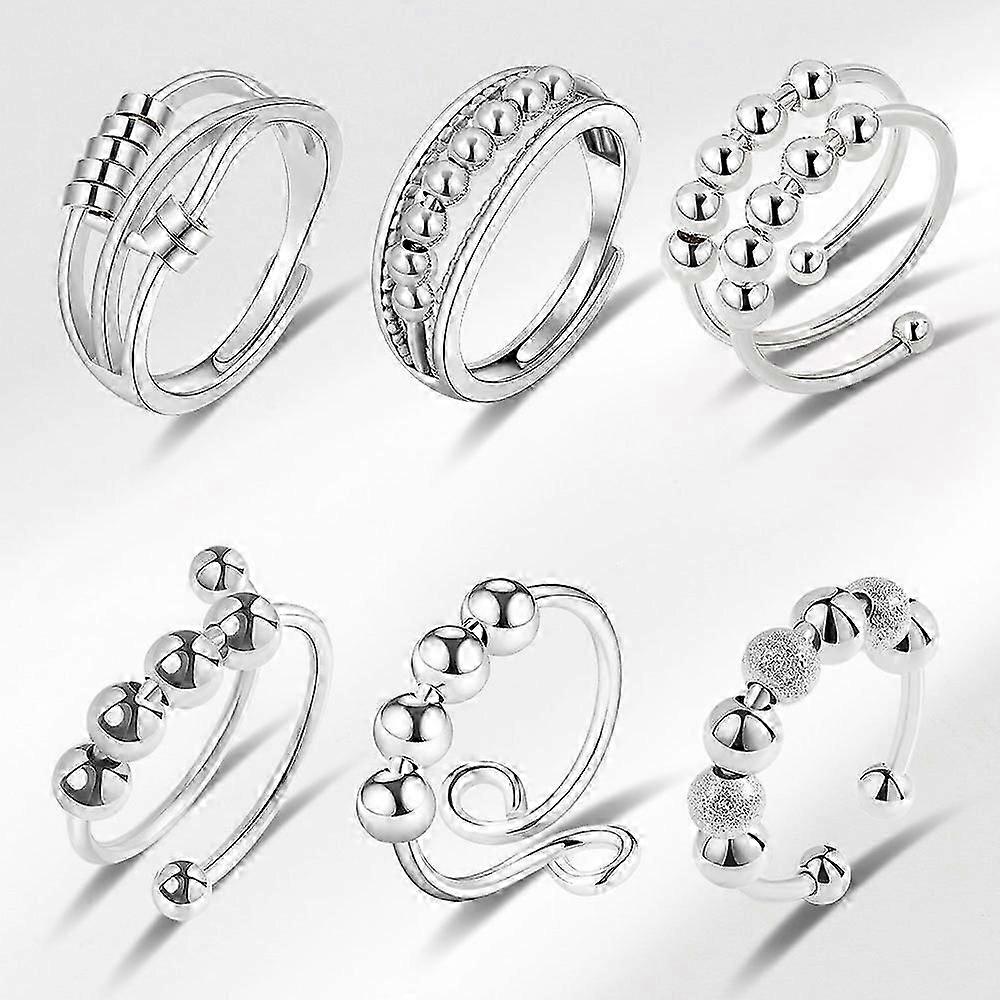 6Pc Anti-stress Ring Double Adjustable Copper Platinum Silver
