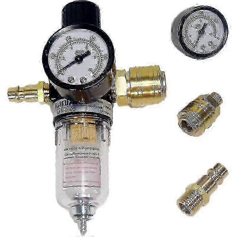 Compressed Air Service Unit - 1/4" Pressure Reducer - Compressed Air Regulator With Water Separator And German Compressor Filter Quick Connects, One P