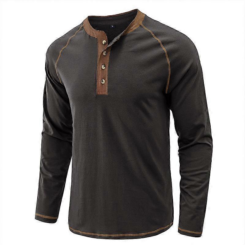 Men’s Shirts Long Sleeves Pullovers Cotton Henley Shirt Color Block Round Neck Buttons Undershirt Spring Autumn Casual Wear