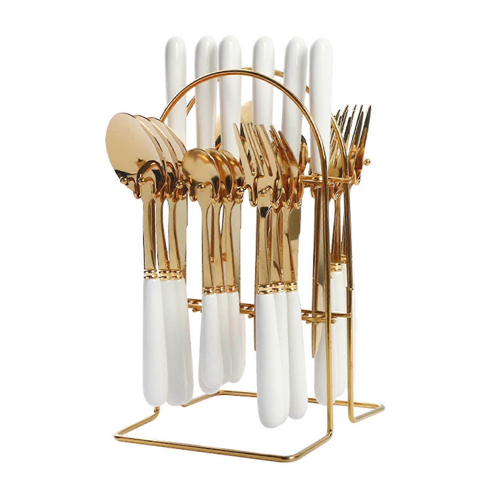 24-Piece Stainless Steel Flatware Set for 6 with Stand, Mirror Polished Cutlery, Durable Dinnerware, Elegant Design
