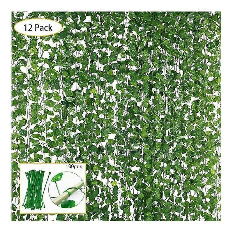 12-Piece Artificial Green Leaves for Ceiling or Wall Decoration