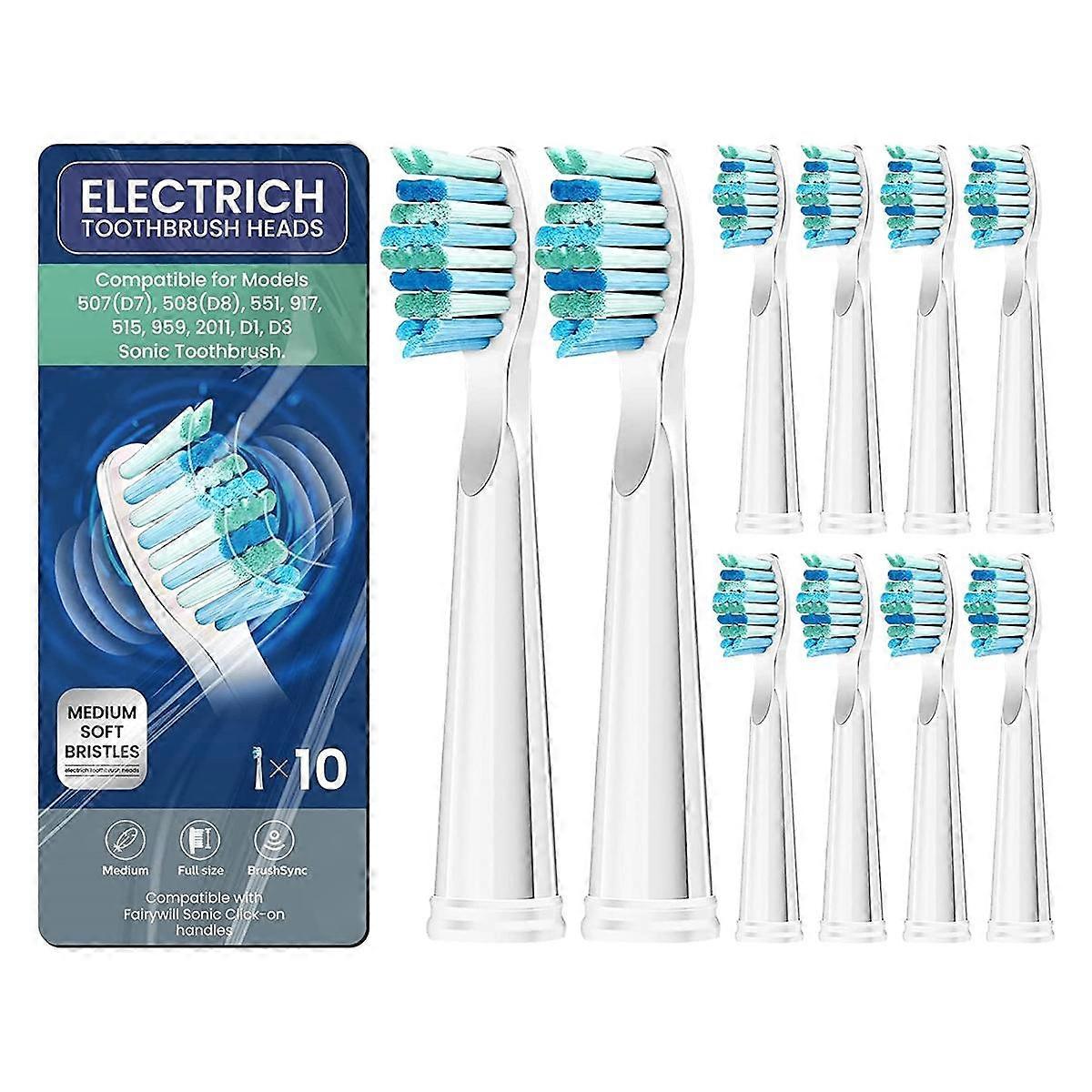 10pcs Electric Toothbrush Replacement Heads Work For Fairywill Electric Toothbrush FW-507 FW-508 515 FW-515 FW-551 YUNCHI Y1