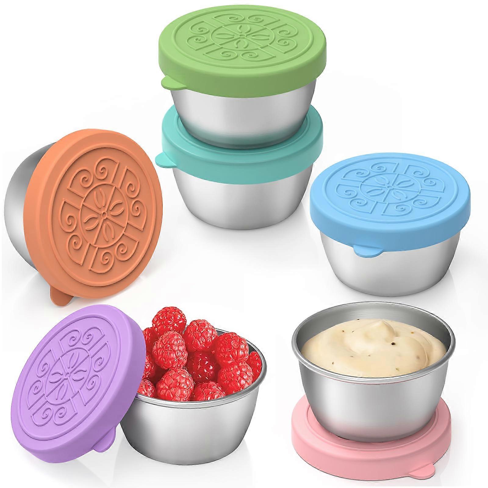 6 Stainless Steel Leakproof Reusable Salad Dressing Containers 1.6 oz Portion Size with Airtight Lids and BPA-Free Design