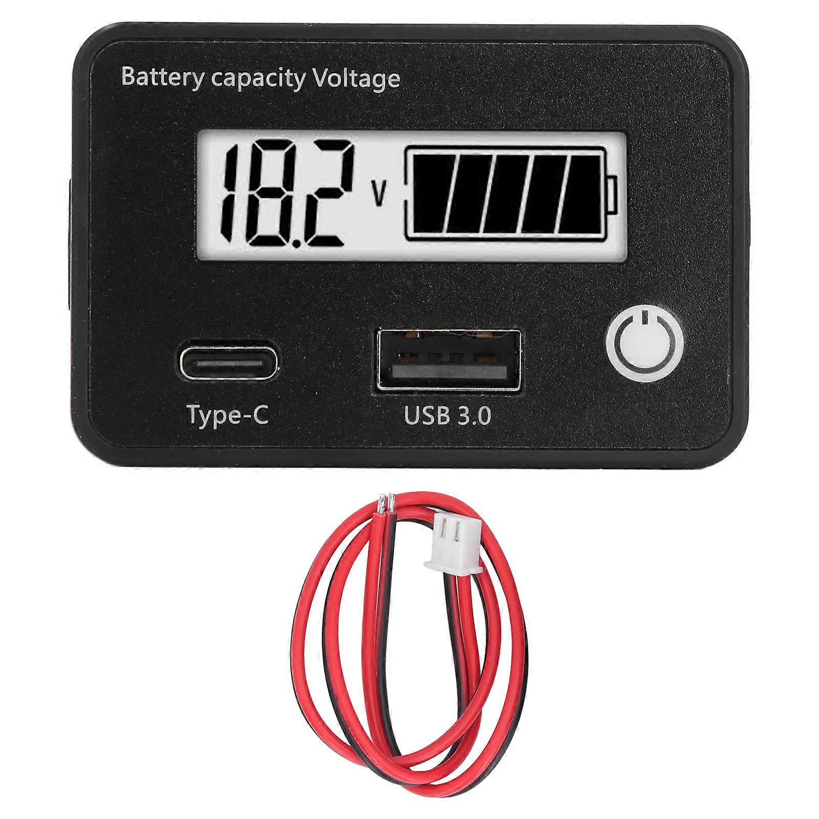 Battery Monitor, DC8‑30V Smart Digital Electricity Percentage Digital Meter LCD with White Blacklit Universal for RV