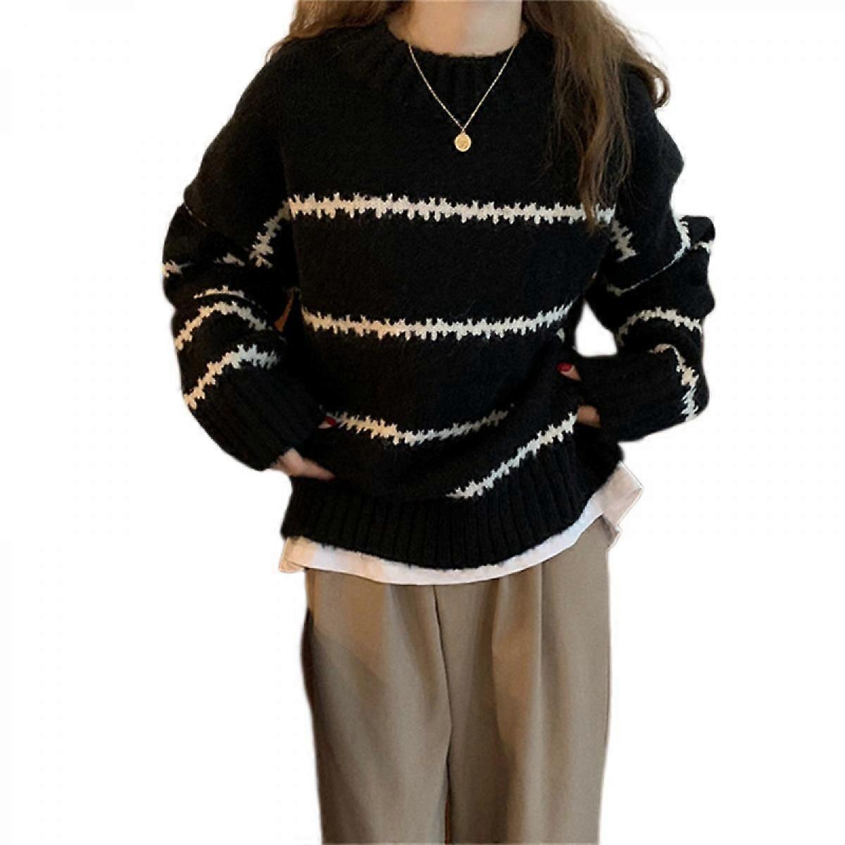 Striped Sweater Women's Round Neck Long Sleeve Pullover Sweaters Fall Winter