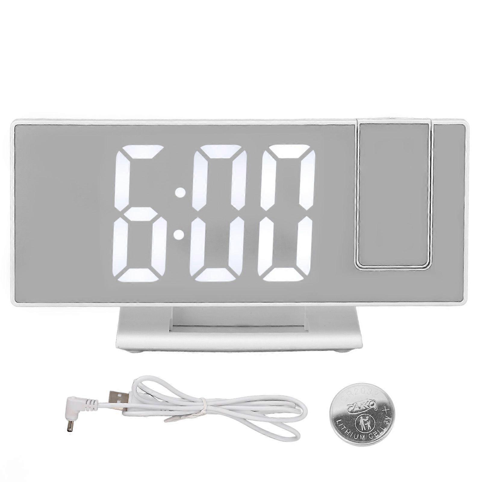 SQCLV Digital Projection Alarm Clock for Bedrooms Large LED Display Mirror Projection Alarm Clock White