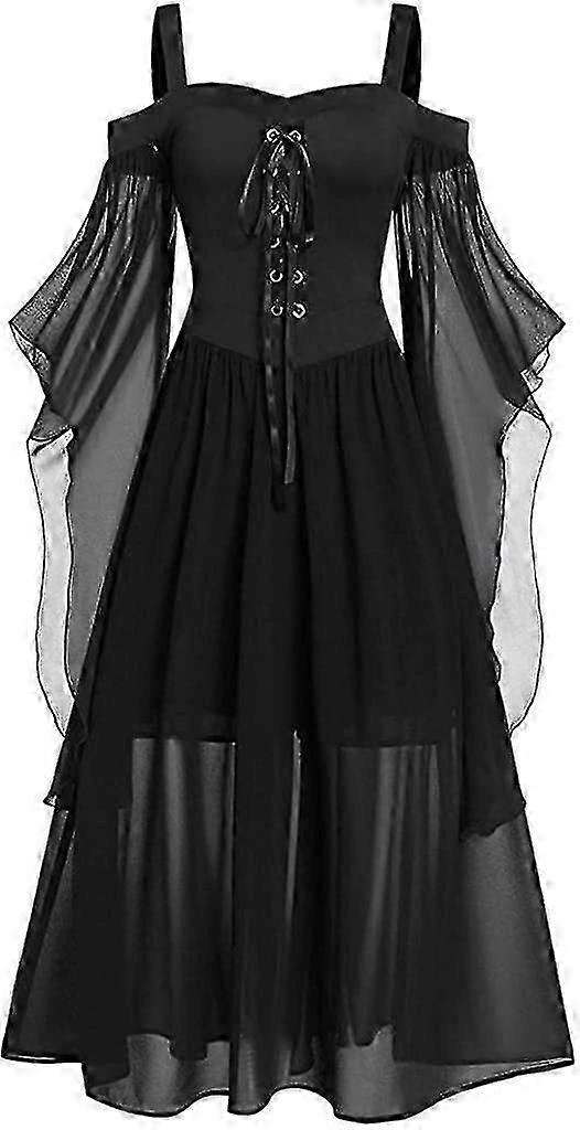 女性のための蝶の袖マキシドレス中世パンクゴシック服セクシーなハロウィーンの衣装冷たい肩コルセットドレスSHZNV