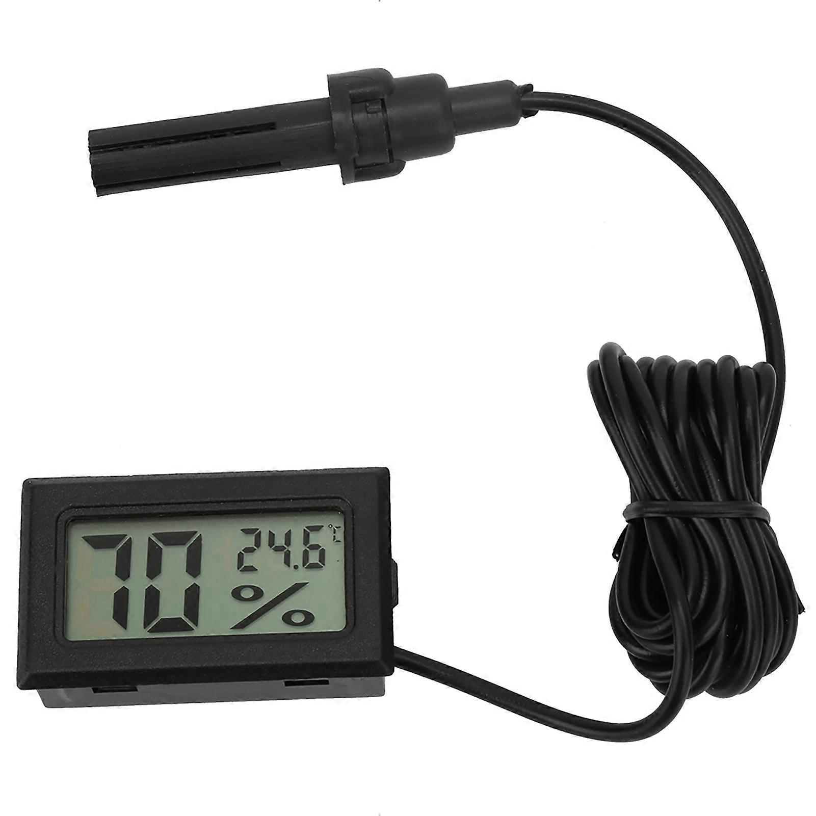Square Digital Temperature Humidity Thermometer Hygrometer with Probe 1.5m Line(Black)