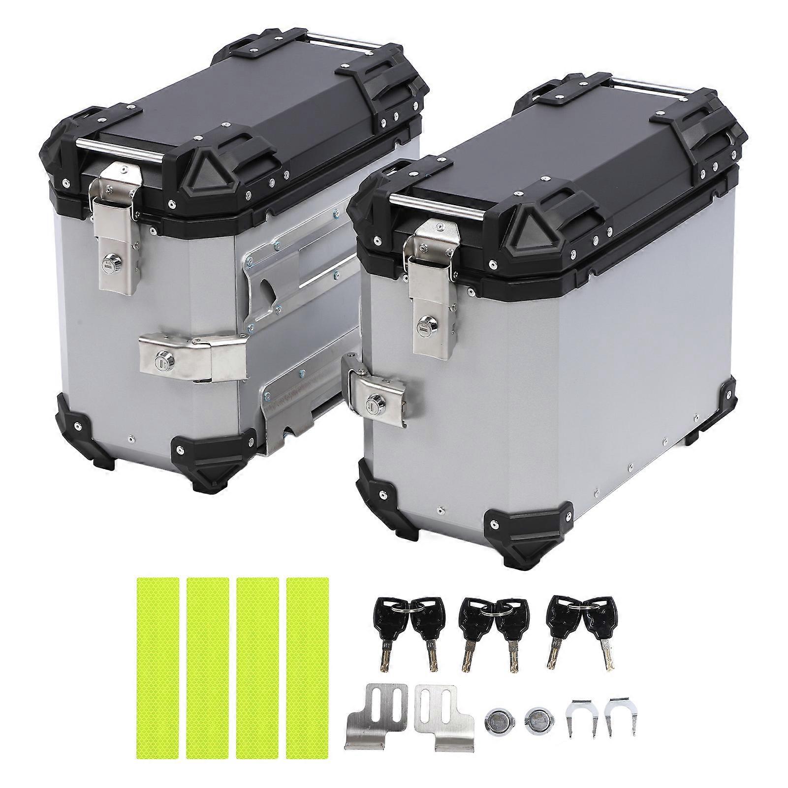 2Pcs 35L Large Capacity Aluminum Alloy Hard Side Panniers with Security Lock and Handle Replacement for Suzuki Motorcycle Silver