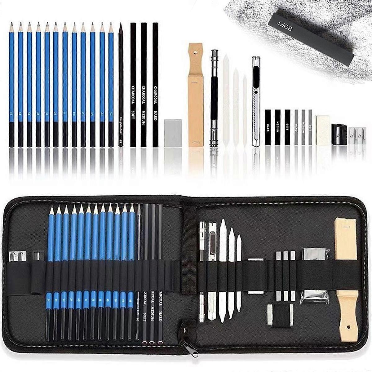 Täydellinen piirustussarja, ammattitason taidetarvikkeet 32-osainen sarja, ammattimaiset piirustuskynät ja ylimääräiset luonnostarvikkeet taiteilijoille, tyylikäs kantaminen