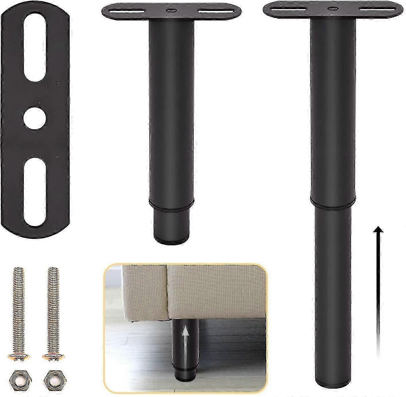 Black Retractable Furniture Metal Adjustable Bed Legs Retractable Heavy Duty Bed Support Legs With Parts(20-35cm) Betterlifefg