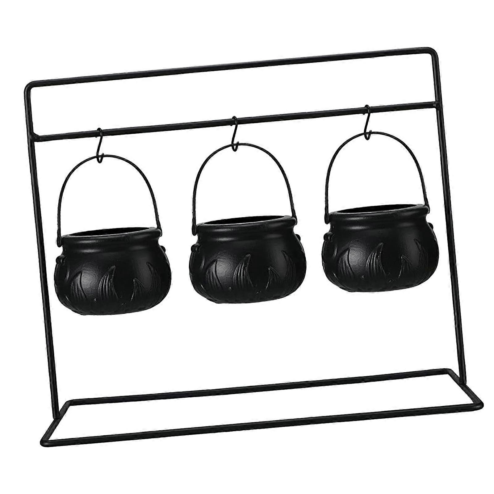 Halloween Candy Bowls Small Candy Kettles Scene Props with Iron Rack Witch
