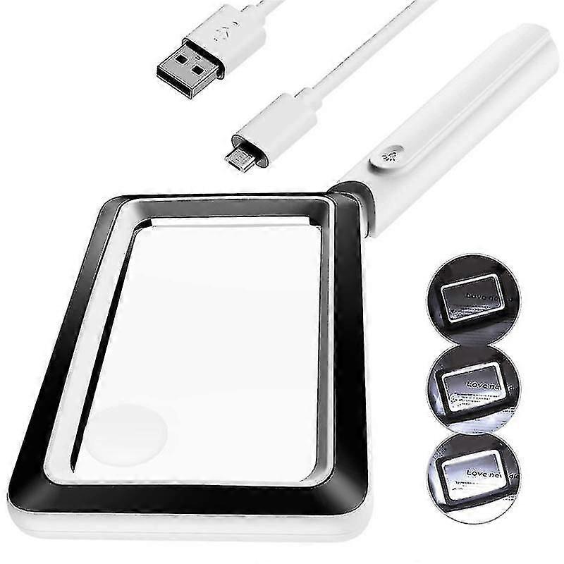 4x Rechargeable Magnifying Glass With Light 20leds, Handheld Rectangular Page Magnifier, 3 Brightne