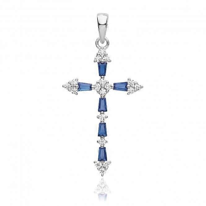 Acotis Silver Pendant Rhodium Plated Zirconia Cross Blue G61131S