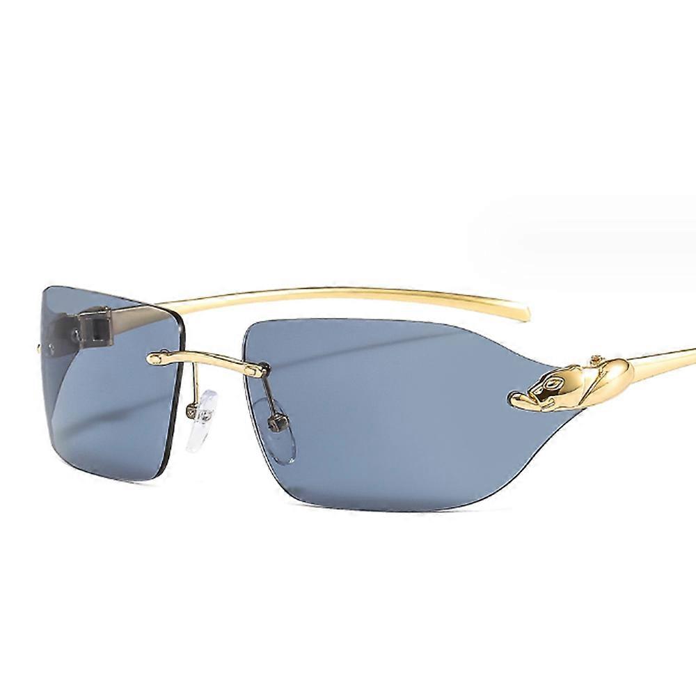 Women's Sunglasses Frameless with Tinted Rectangular Lenses, Metal Frame, Diamond Cut