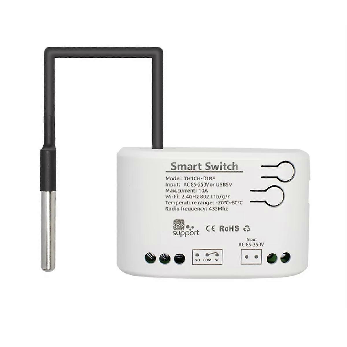 Smart WiFi Temperaturafbryder Passiv Tør Kontakt Relæ Termostat Monitor Temperatursensor