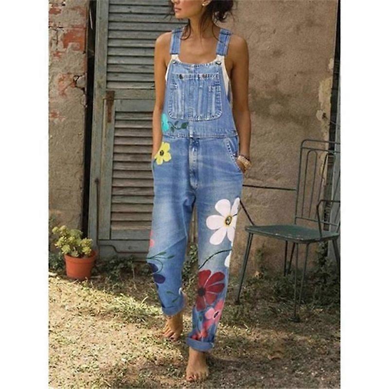 Women's denim overalls - floral print - FR33CIP