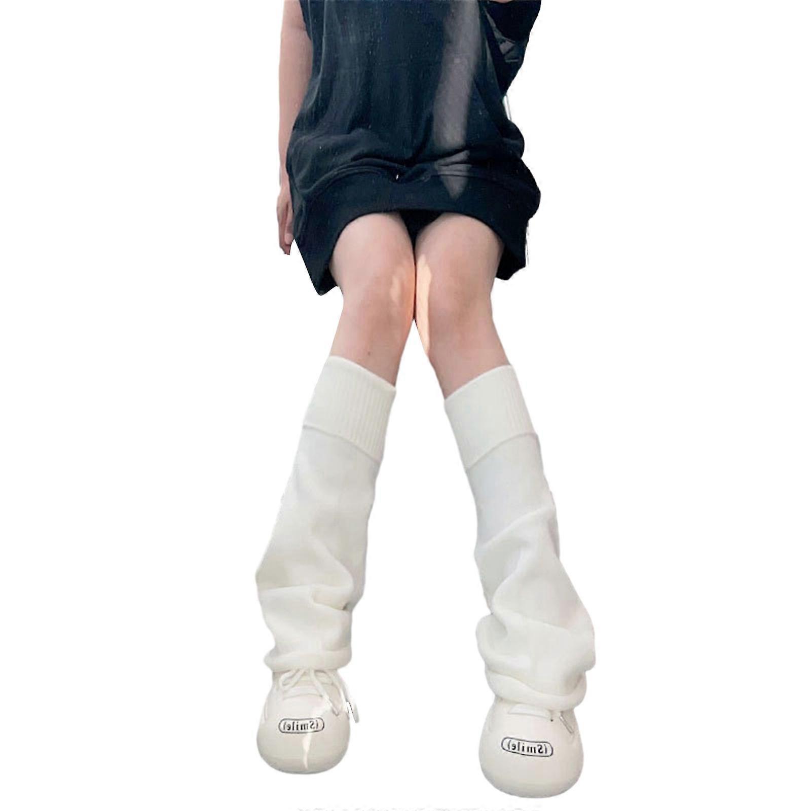 גרבי מחמם רגל גבוהה לנשים סריגה קרסול תחבושת גבוהה רגל שרוול מגף צינור ארוך שרוול רגל סרוג כיסויי עגל לבן