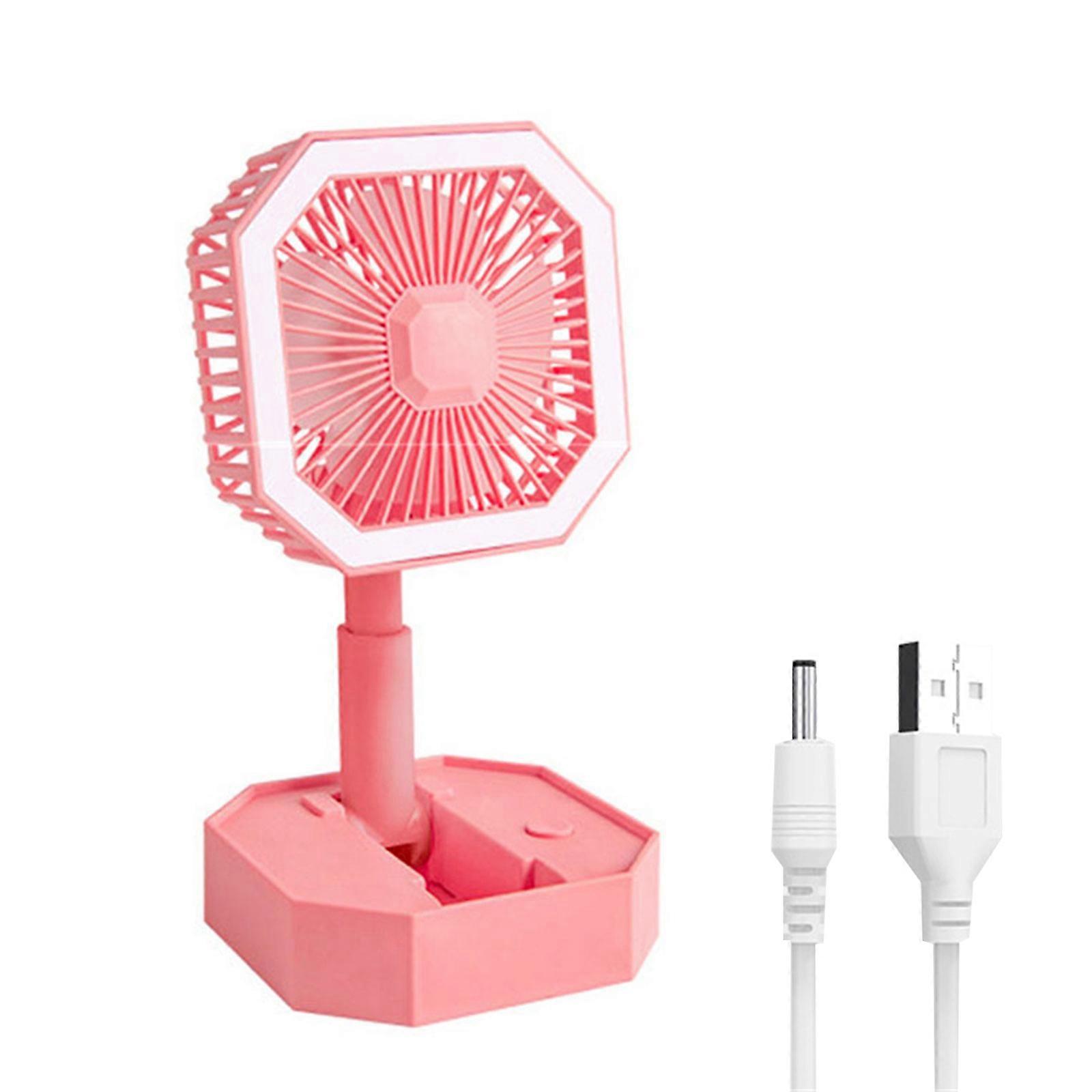 Adjustable Height USB Rechargeable Multi-Purpose Mini Table Fan Rechargeable Battery Powered Mini Desk Fan with Lamp  Pink