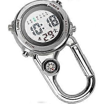 Carabiner Watch Digital Clip on Quartz Watch Multifunctional Carabiner FOB Watch Luminous Face Compass Carabiner Watch with Compassred