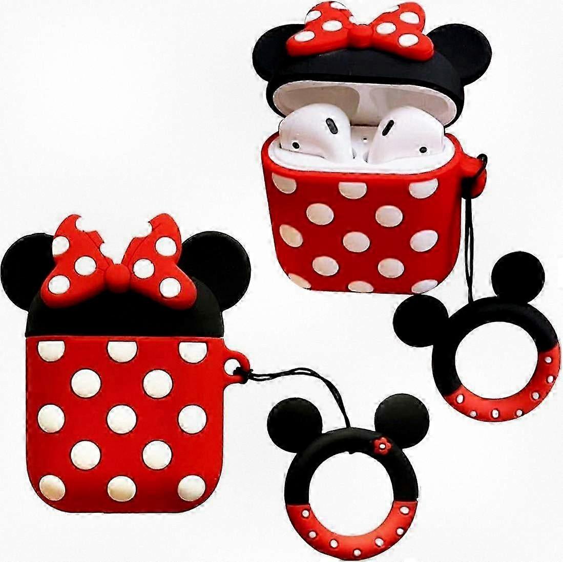 Durable Silicone Cover for AirPods 1 & 2 - Playful 3D Cartoon Design (Minnie Style).
