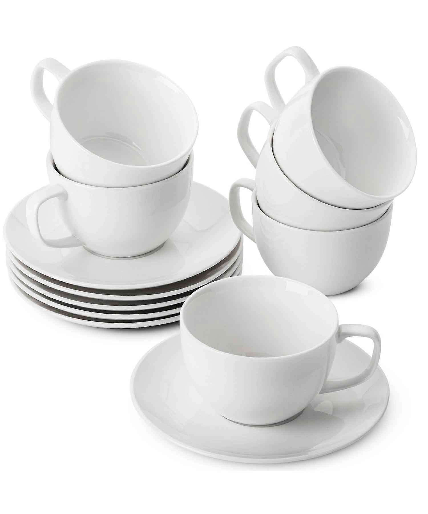 6 Set Porcelain Tea Cups and Set Saucers for Tea Party 7oz