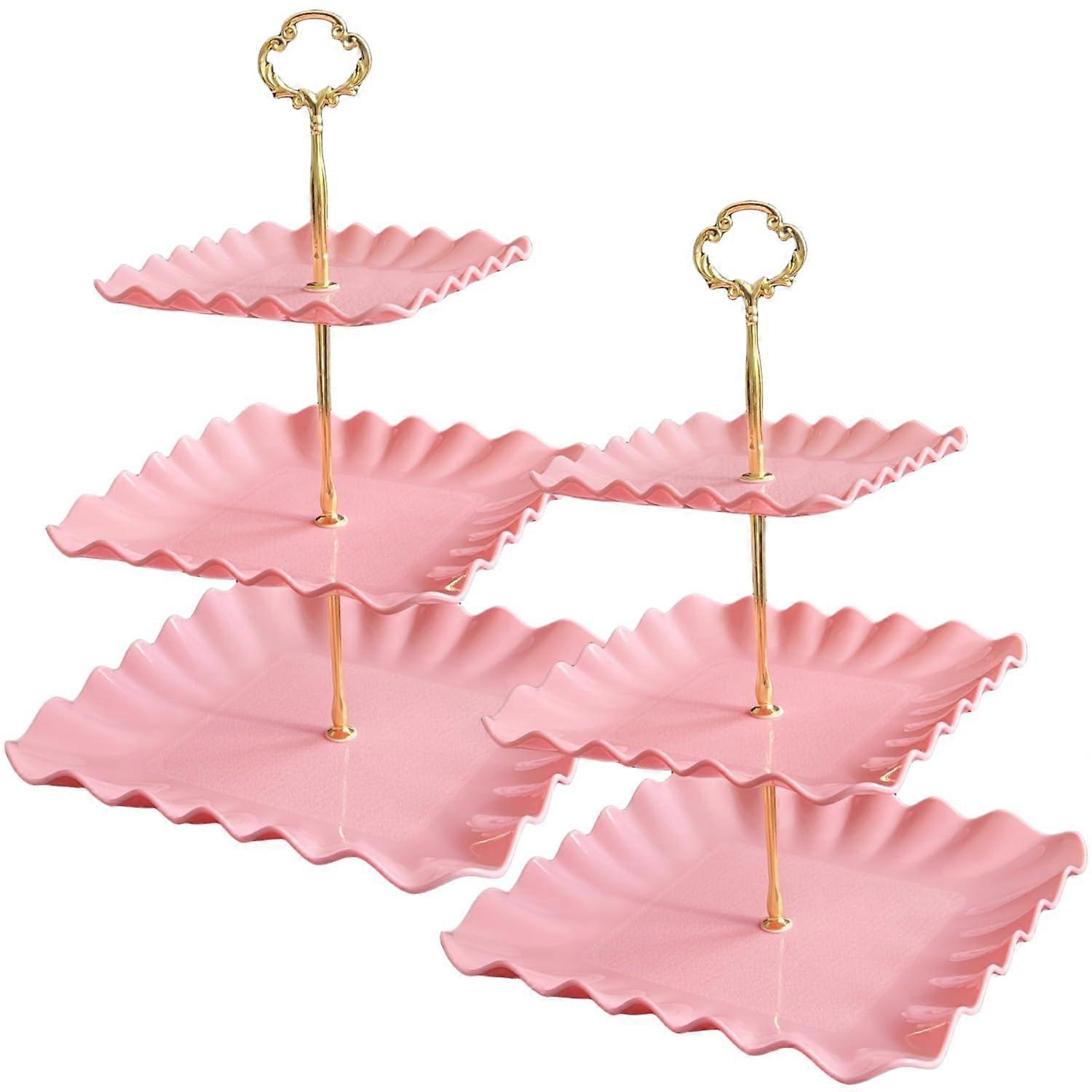 Large Square 3 Tier Cupcake Stand Plastic Pink 2 Pack Square Tiered Cake Stand For Desserts