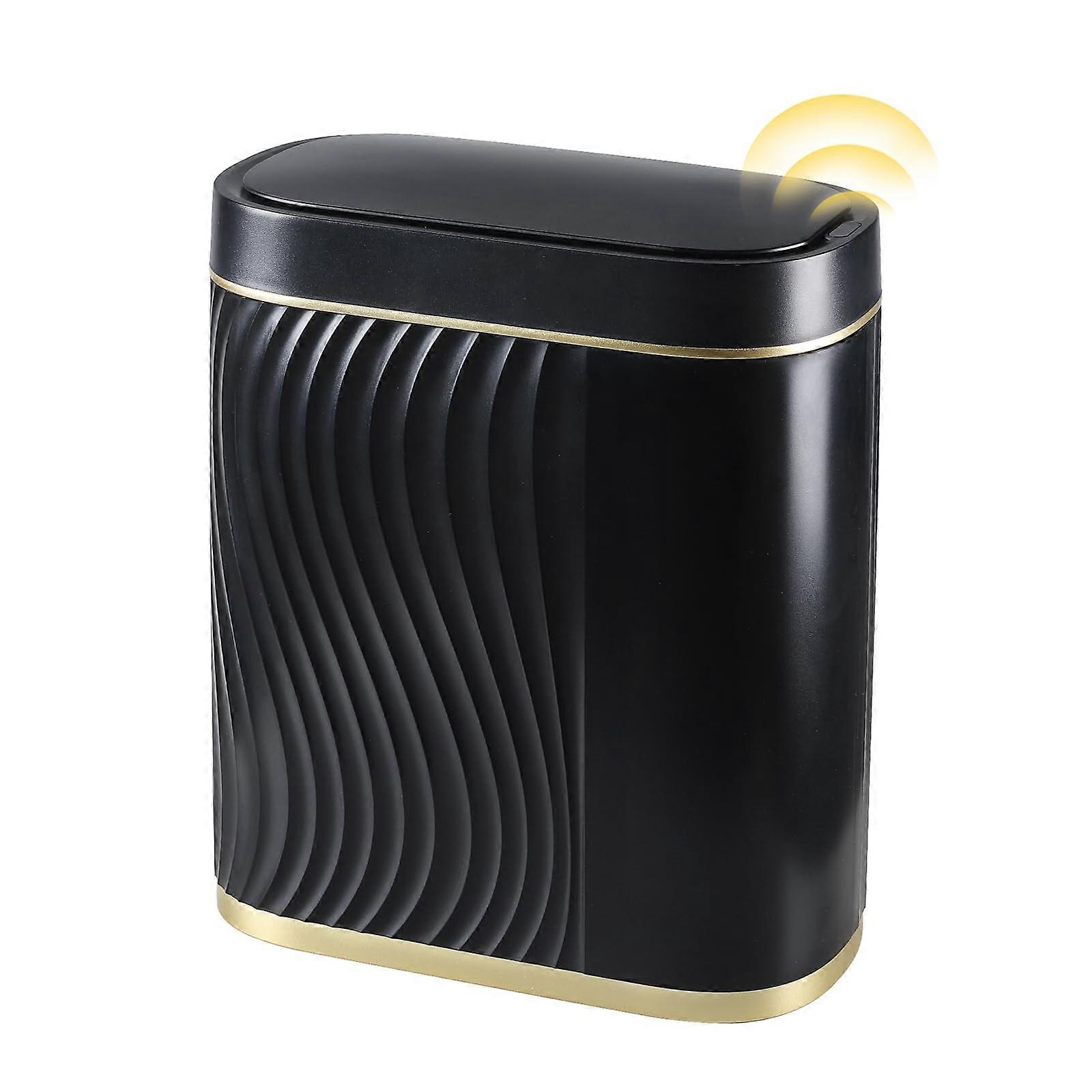 Bathroom Small Trash Can 2 Gallon Black Sensor Trash Bin with Lid, Plastic Automatic Garbage Disposal for Home Use