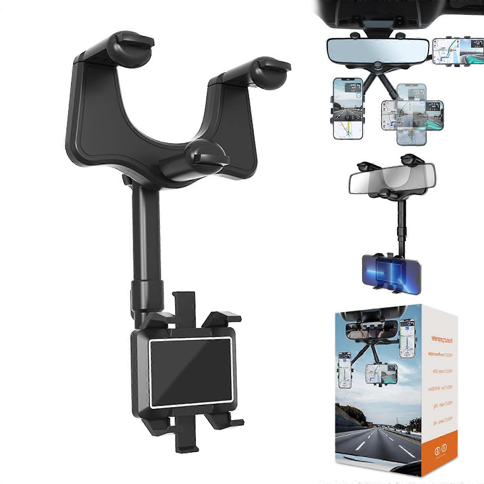 360 Degree Car Phone Holder Pro Rearview Mirror, Adjustable Universal Phone GPS Holder for Car, 2025 Model 1pc