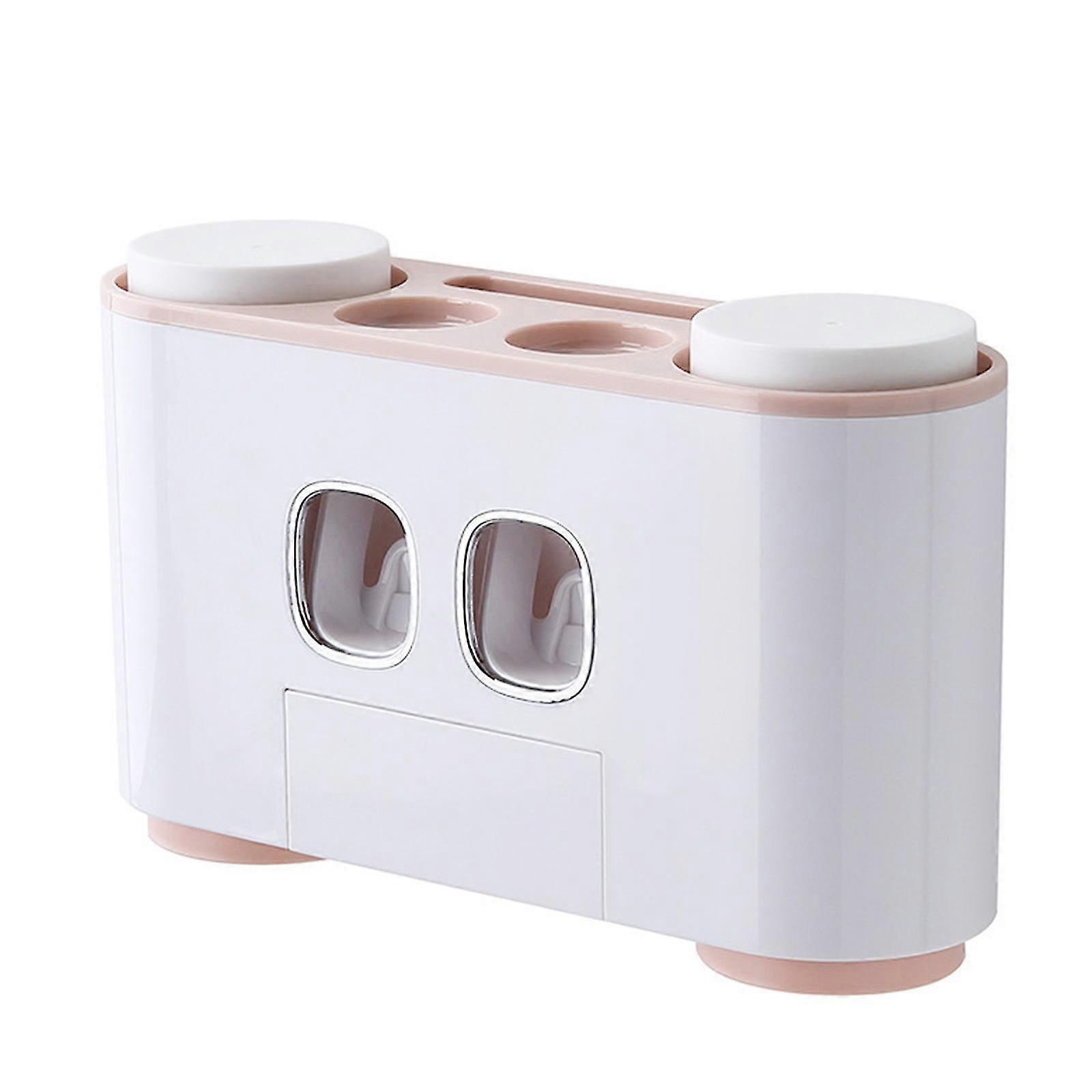 PinkWall Mount Toothbrush Holder Automatic Toothpaste Squeezer Mouthwash Cup Rack