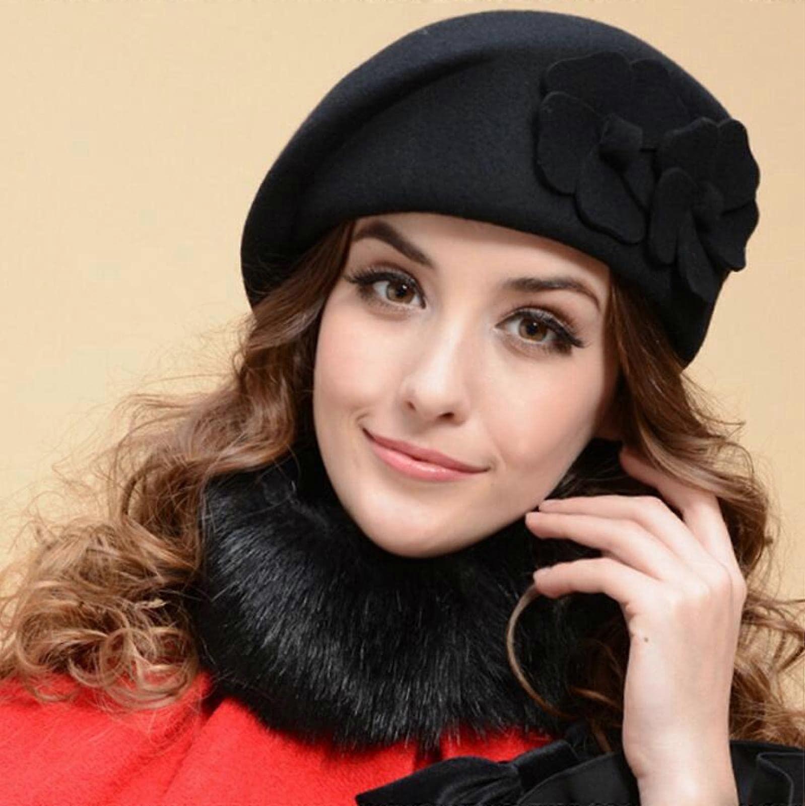 Women's Beret Winter Felt Beret Floral Pattern Beanie Fedora Style