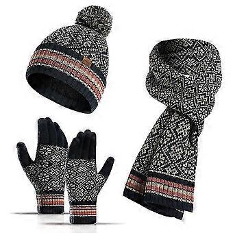 Wintermütze, Schal und Touchscreen-Handschuhe (Marineblau)