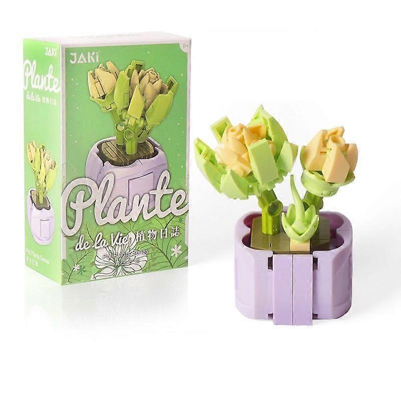 Wall Decor Building Block Bouquet Succulents in Pot Small Particle Assemblage (Sapphire Mango 06)