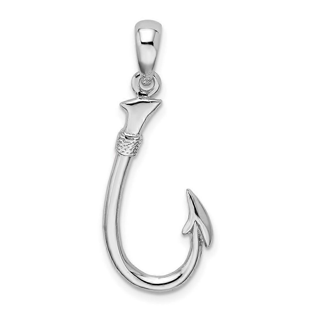 13mm 925 Sterling Silver Rhodium Plated Polished 3d Animal Sealife Fish Hook Pendant Necklace-Pendant for Women