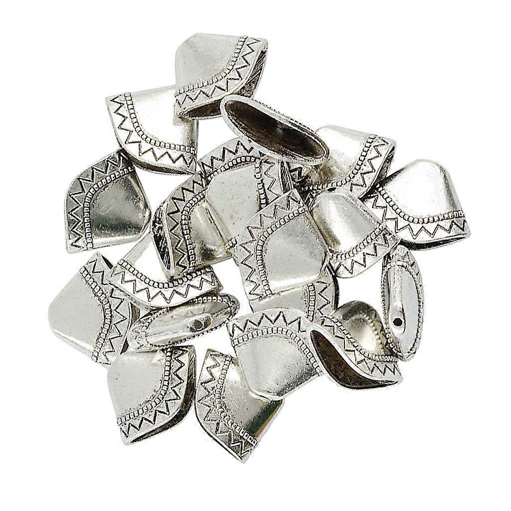 20pc Antique Alloy Silver End Tassel Beads Large Leaf Sector Shape