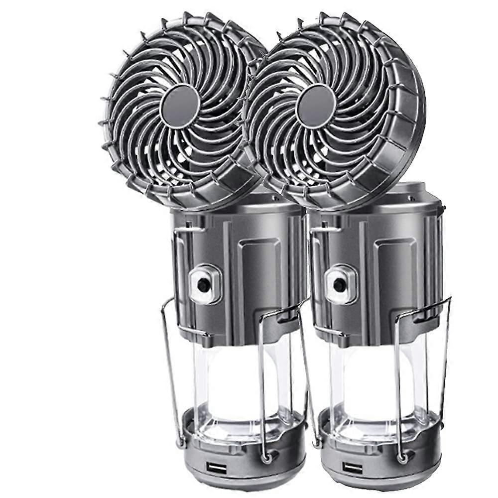 2 Pack Solar Camping Lantern with Fan, Solar and Fan Lantern 2 in 1 Handheld Hang Rechargeable