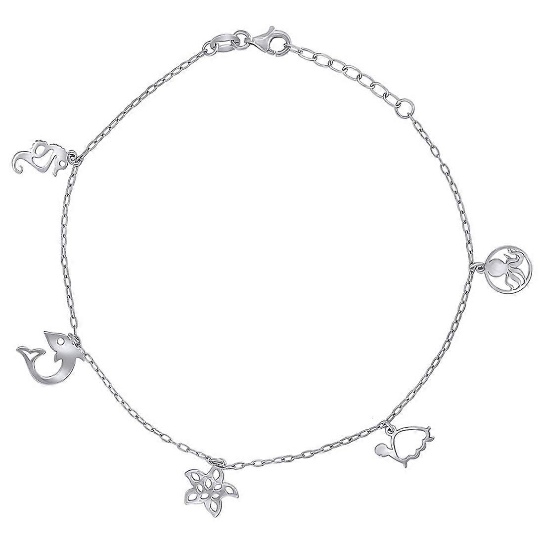 925スターリングシルバーレディースオーシャンライフチャームアンクレット10インチ13.4mmロングアンクレット女性用-2.5グラム