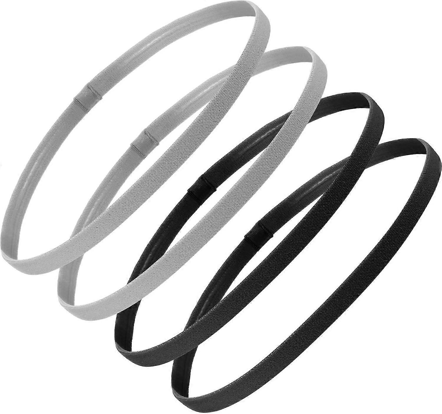 4 stk tykke skridsikre elastiske sportspandebånd Fodboldhårpandebånd til kvinder og mænd, sort og grå