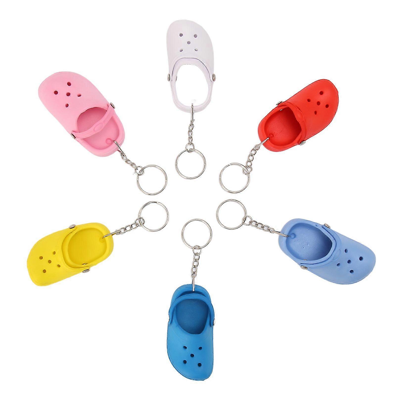 6Pcs Slipper Keychain Assorted Colors Soft Flexible Portable Hole Shoes Keychain for Bag Backpack Clothes