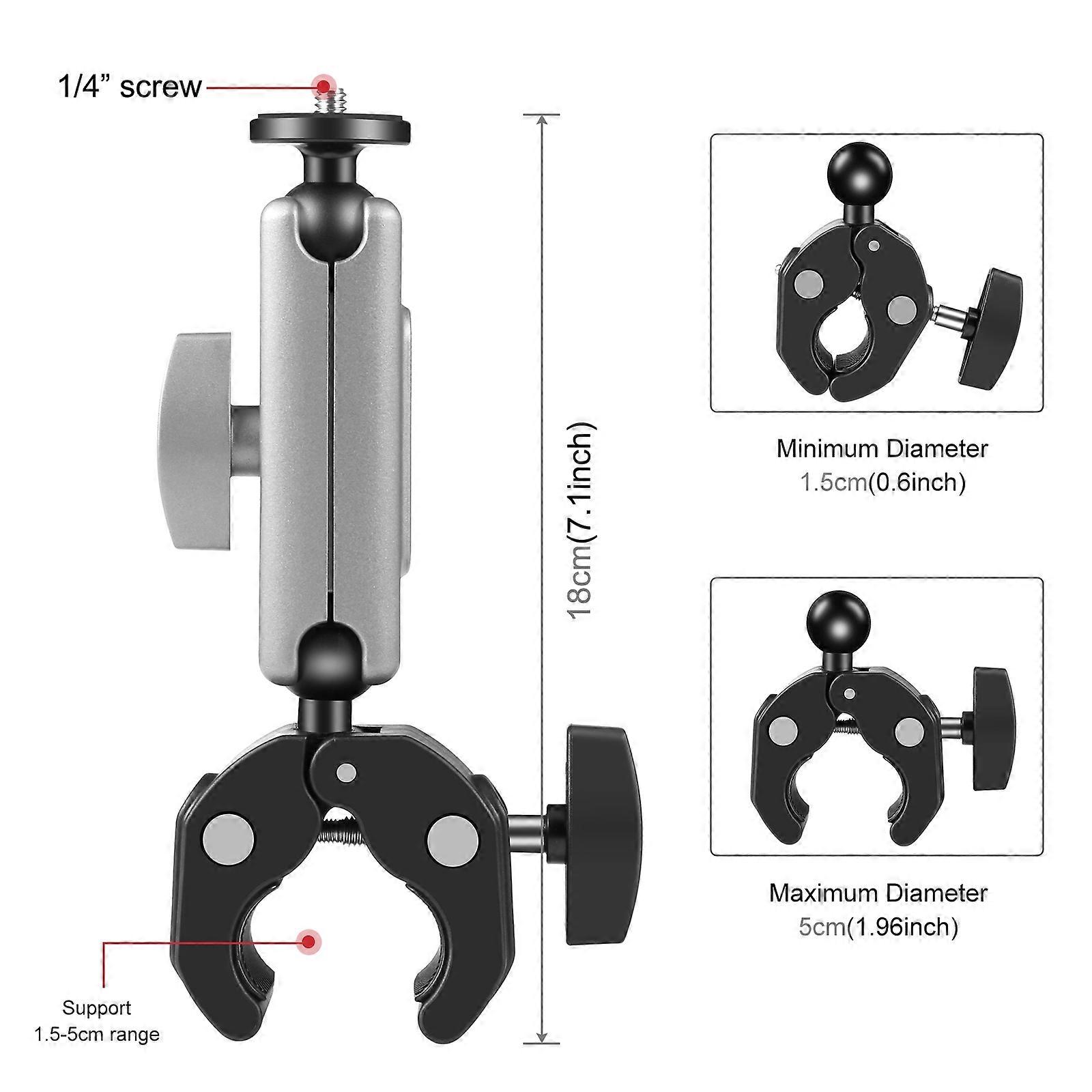 PULUZ PU867B Camera Mounts Clamp Mount Bicycle Handlebar Adapter Mount Aluminum Alloy 2kg/4.4lbs Load Capacity with Dual 360°Rotatable Ball Head with