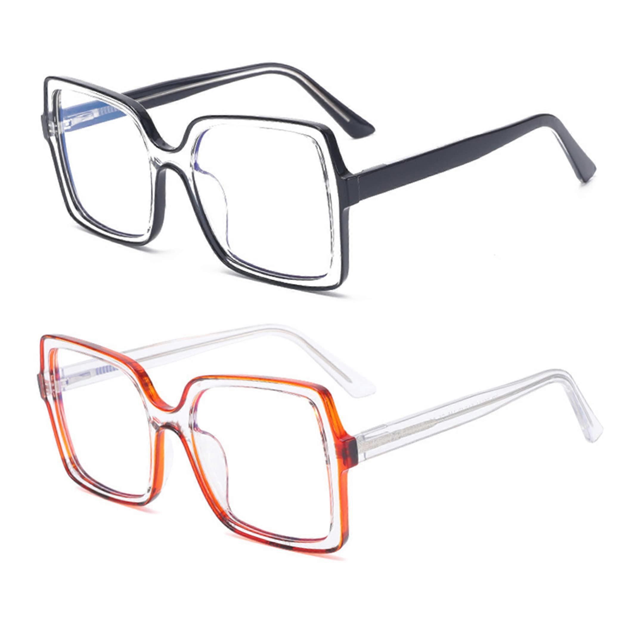 2 Pack Blue Light Blocking Reading Glasses for Women, Oversized Transparent Square Frames